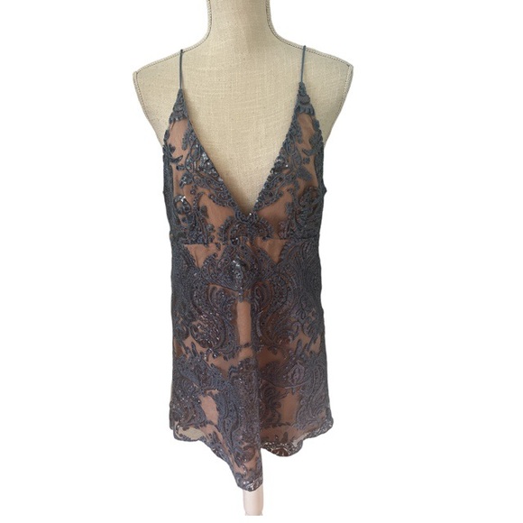 Free People Night Shimmer Mini Dress Blue Sequin Cocktail - Picture 2 of 8